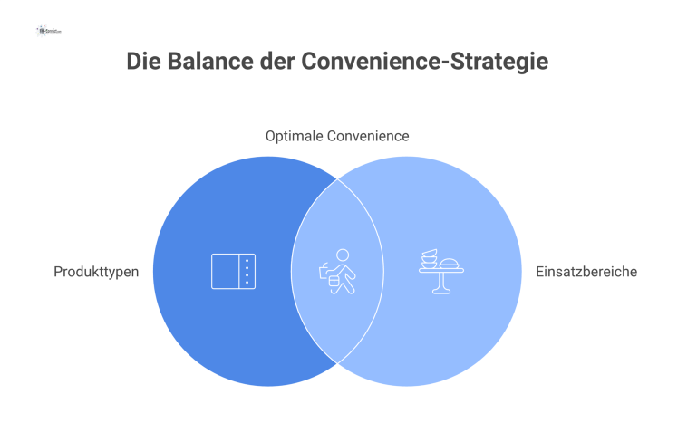 Diagramm, das die Convenience-Strategie darstellt, mit den Produkttypen Basic und Partial, kombiniert mit frischen Zutaten für Frühstück und Mittagessen.