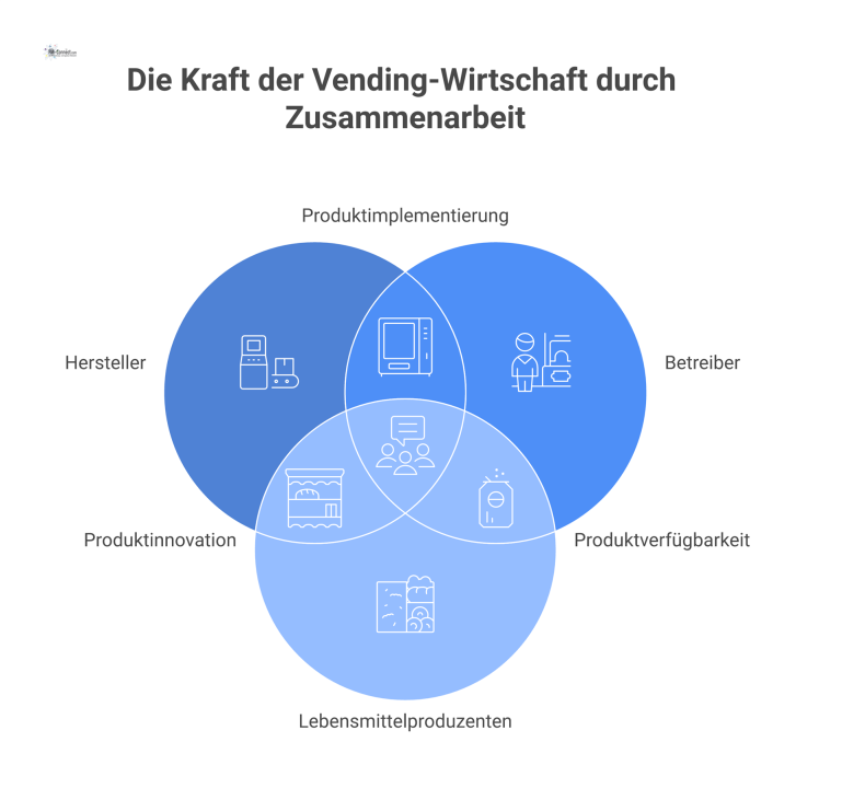 Der BDV: Netzwerk der Vending-Wirtschaft Infografik des Verbands BDV als Knotenpunkt der Vending-Wirtschaft, der Mitglieder verbindet und dessen Hauptaufgaben als Säulen dargestellt sind.