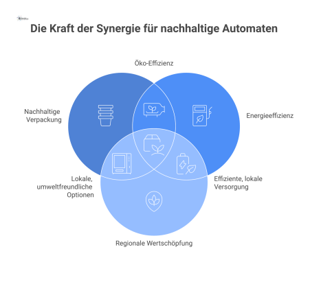 Mindmap zum Thema nachhaltige Automaten mit den drei Hauptästen Verpackung, Energieeffizienz und regionale Wertschöpfung. 