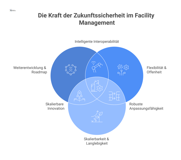 Kreisdiagramm: Nutzwertanalyse Zukunftssicherheit Kreisdiagramm zur Nutzwertanalyse, das die Kriterien Weiterentwicklung (40%), Flexibilität (30%) und Skalierbarkeit (30%) für Zukunftssicherheit gewichtet.